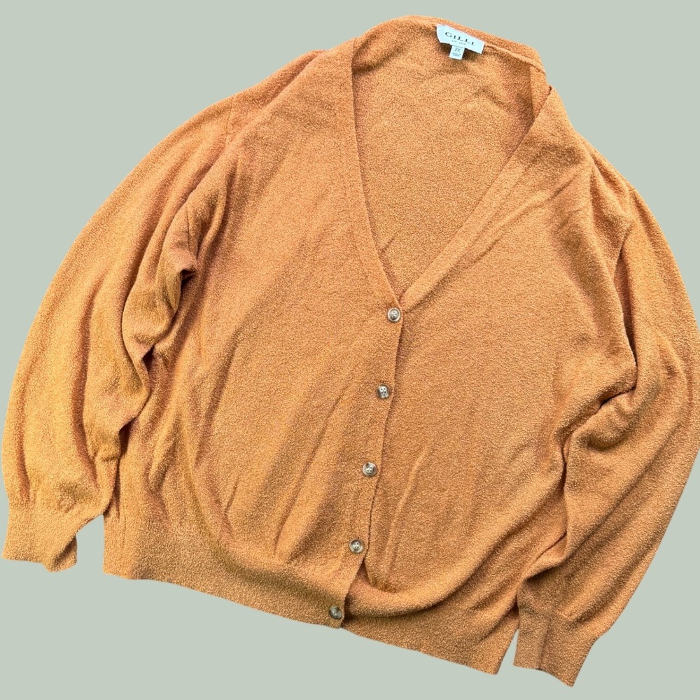 Gilli Cardigan Women 2X Orange V-Neck Button Front Knit Sweater Fall Cozy Chic